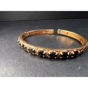 Shungite and copper cuff bracelet with rose gold plating and magnets